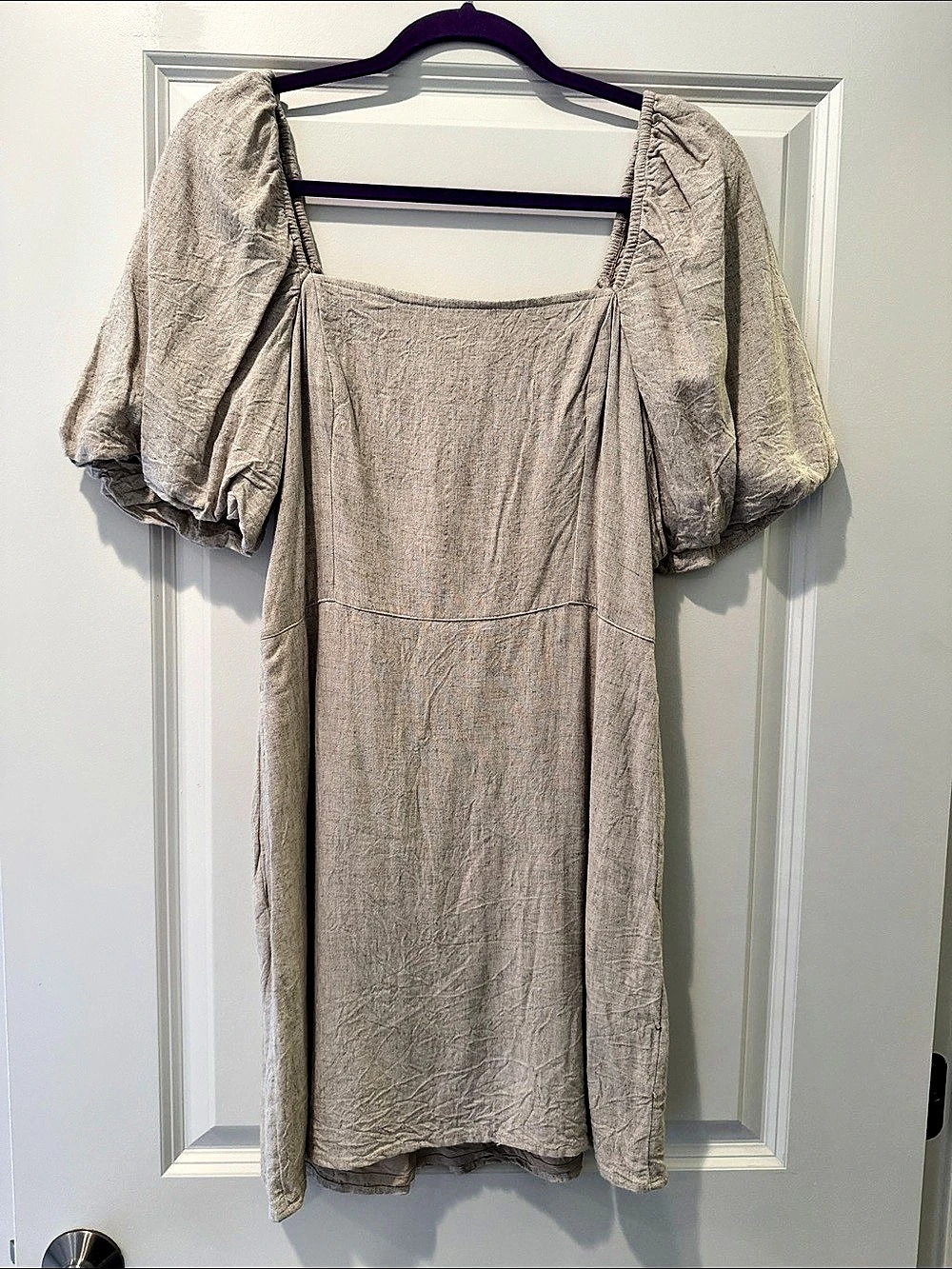 Abercrombie & Fitch Emerson Linen-Blend Puff Sleeve Mini Dress in Beige Medium T